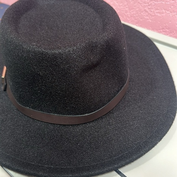 Black Wool Fedora Hat with Brown Trim - Picture 6 of 6
